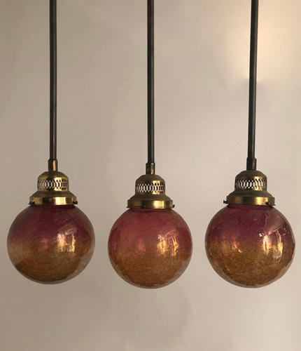 Large Crackle Glass Amber Ball Pendants